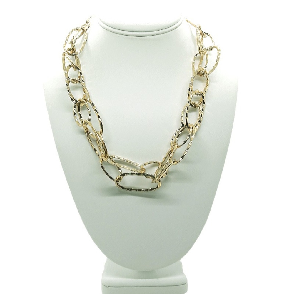 Doubled interlocked goldtone hammered chain 20" Necklace